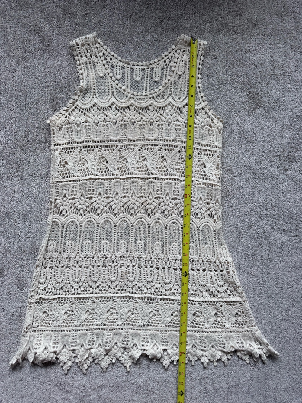 Ivory Crochet Lace Mini Dress Sheer Boho Tunic XS S - Picture 9 of 11